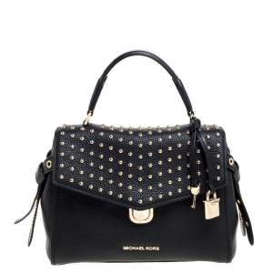 Pre Owned Michael Kors Black Leather Studded Top Handle Bag