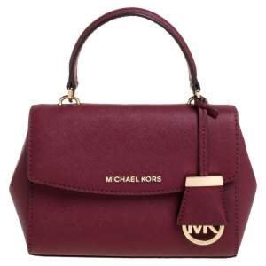 Pre Owned Michael Kors Burgundy Leather Small Ava Top Handle Bag