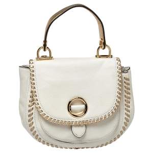 مملوكة مسبقًا Michael Kors White/Gold Leather Isadore Stitch Top Handle Bag