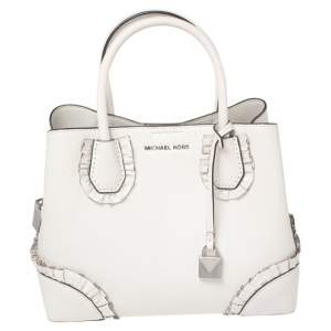 Michael Kors White Ruffled Leather Small Mercer Gallery Tote