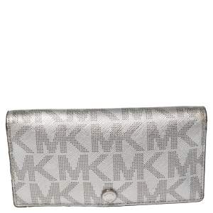 Michael Kors Metallic Silver Signature Coated Canvas Bifold Wallet