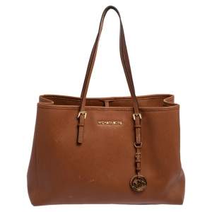 Pre Owned Michael Kors Brown Leather Large Jet Set Travel Tote