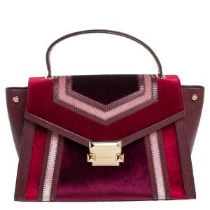 مملوكة مسبقًا Michael Kors Brown/Burgundy Leather and Velvet Whitney Top Handle Bag