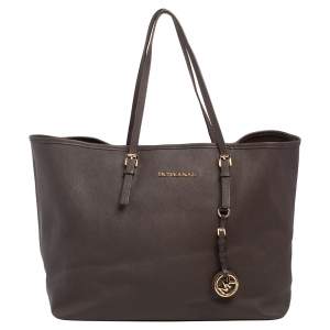 Pre Owned Michael Kors Dark Brown Leather Large Jet Set Travel Tote