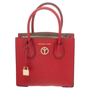 Michael Kors Red Perforated Leather Mini Mercer Tote