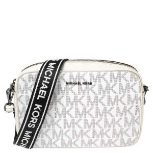 Micheal Kors White Signature Patent Leather and Leather Crossbody Bag