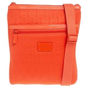 Michael Kors Orange Signature Embossed Neoprene Fabric Messenger Bag