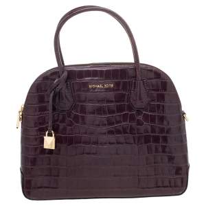 Pre Owned Michael Kors Burgundy Croc Embossed Leather Satchel