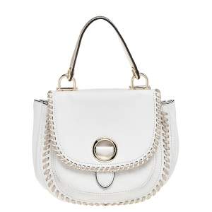 مملوكة مسبقًا Michael Kors White/Gold Leather Isadore Stitch Top Handle Bag