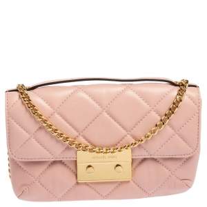 Pre Owned Michael Kors Pink Quilted Leather Small Sloan Crossbody Bag 