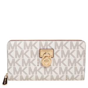 مملوكة مسبقًا Michael Kors Beige Coated Canvas Hamilton Zip Around Wallet