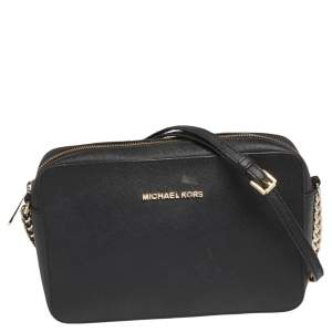 Pre Owned Michael Kors Black Saffiano Leather Jet Set Camera Crossbody Bag