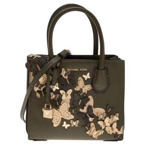 Michael Kors Green Butterfly Embellished Leather Small Mercer Tote