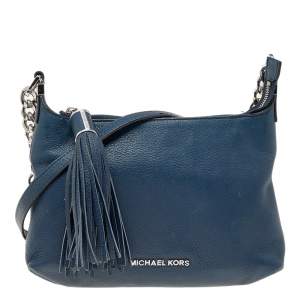 Pre Owned Michael Kors Navy Blue Leather Bedford Tassel Crossbody Bag