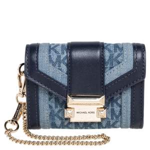 مملوكة مسبقًا Michael Kors Navy Blue Denim and Leather Whitney Compact Wallet