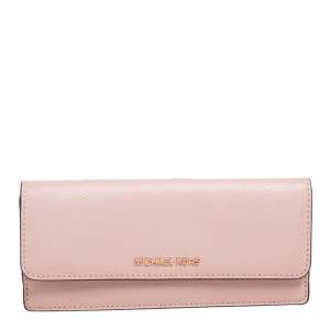 مملوكة مسبقًا Michael Kors Dusty Pink Saffiano Leather Jet Set Travel Flat Wallet