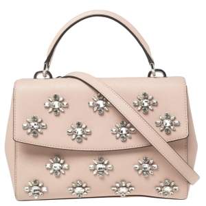 مملوكة مسبقًا Michael Kors Beige Saffiano Leather Small Ava Crystals Embellished Top Handle Bag