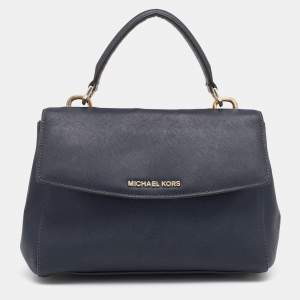 Pre Owned Michael Kors Navy Blue Saffiano Leather Small Ava Top Handle Bag