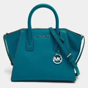 Pre Owned Michael Kors Blue Leather Small Avril Top Zip Satchel   