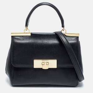 Pre Owned Michael Kors Black Leather Small Marlow Top Handle Bag
