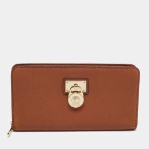 Pre Owned Michael Kors Caramel Brown Leather Hamilton Zip Around Wallet