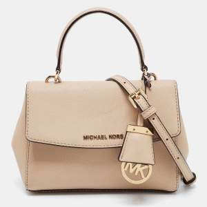 Pre Owned Michael Kors Beige Saffiano Leather Ava Extra Small Top Handle Bag