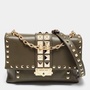 مملوكة مسبقًا حقيبة كتف مايكل كورس سيسيه جلد أخضر مرصعة متوسطة