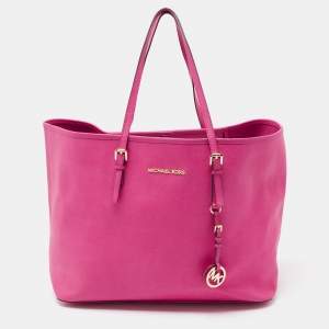 Pre Owned Michael Kors Pink Saffinao Leather Large Jet Set Travel Tote