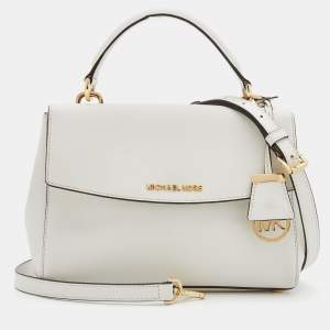 Pre Owned Michael Kors White Leather Small Ava Top Handle Bag