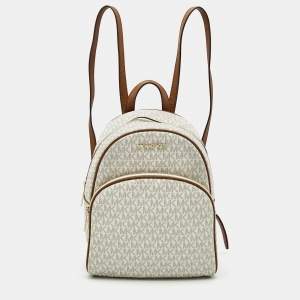 MICHAEL Michael Kors White Signature Coated Canvas and Leather Medium Abbey Backpack