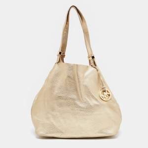 Pre Owned Michael Kors Metallic Gold Leather Large Colgate Grab Shoulder Bag