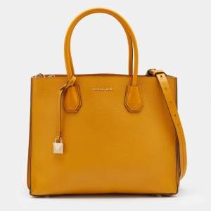 Pre Owned Michael Kors Yellow Leather Large Mercer Tote