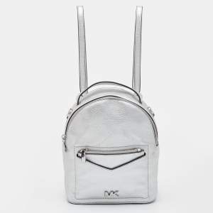 Michael Kors Silver Leather Jessa Convertible Backpack