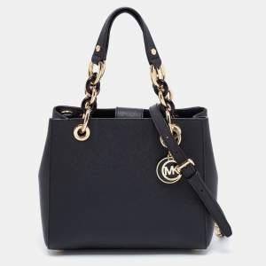 Pre Owned MICHAEL Michael Kors Black Leather Small Cynthia Tote