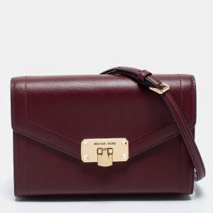 Michael Kors Burgundy Leather Kinsley Clutch Bag