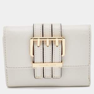 Pre Owned Michael Kors White Leather Gansevoort Compact Wallet