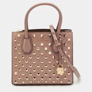 Pre Owned Michael Kors Dusty Pink Studded Leather Mercer Tote