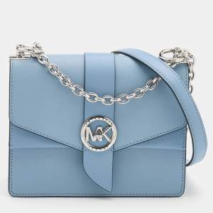 Pre Owned Michael Kors Light Blue Leather Small Greenwich Shoulder Bag
