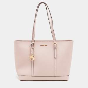 Pre Owned Michael Kors Light Pink Saffiano Leather Jet Set Shopper Tote