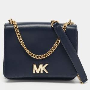 Pre Owned Michael Kors Navy Blue Leather Mott Chain Swag Shoulder Bag