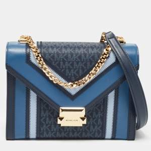 Pre Owned Michael Kors Blue Signature Coated Canvas and Leather Whitney Shoulder Bag