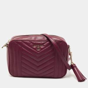 Pre Owned Michael Kors Burgundy Leather Jet Set Camera Crossbody Bag