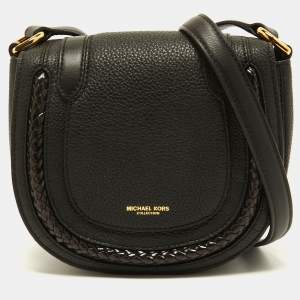 Pre Owned Michael Kors Collection Black Leather Saddle Crossbody Bag