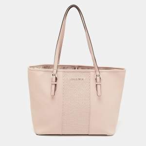 Pre Owned Michael Kors Light Pink Saffiano Leather Studded Jet Set Tote