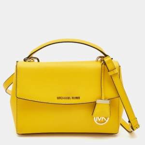 Pre Owned Michael Kors Yellow Saffiano Leather Small Ava Top Handle Bag