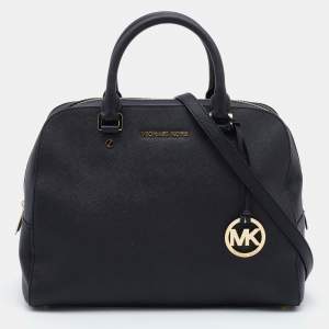 Pre Owned MICHAEL Micheal Kors Black Leather Cindy Dome Satchel