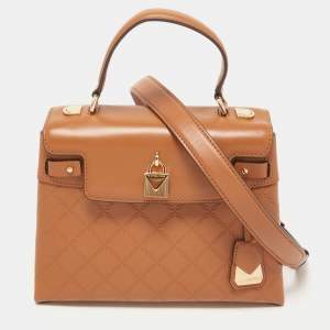 Pre Owned Michael Kors Brown Quilted Leather Medium Gramercy Top Handle Bag