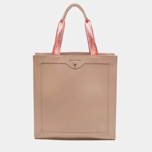 Pre Owned Michael Kors Light Pink Leather Logo Handle Tote 