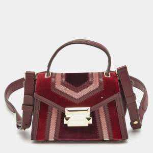 Pre Owned Michael Kors Tri Color Leather and Velvet Mini Whitney Top Handle Bag