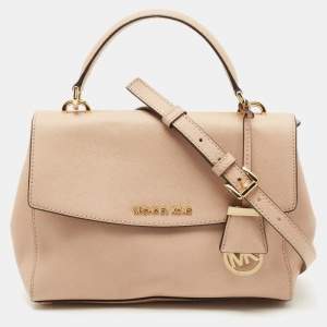 Pre Owned Michael Kors Beige Leather Small Ava Top Handle Bag